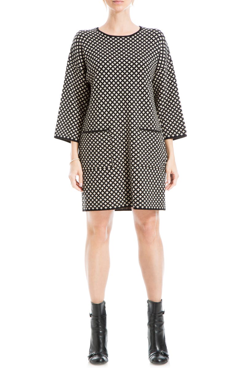 MAX STUDIO Double Knit Sweater Dress, Main, color, Black Bone Cross