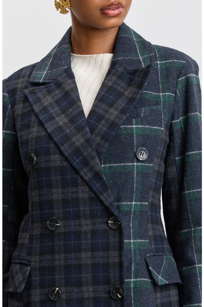 Mixed Houndstooth Check Coat, Alternate, color, NAVY/ GREEN PLAID MULTI