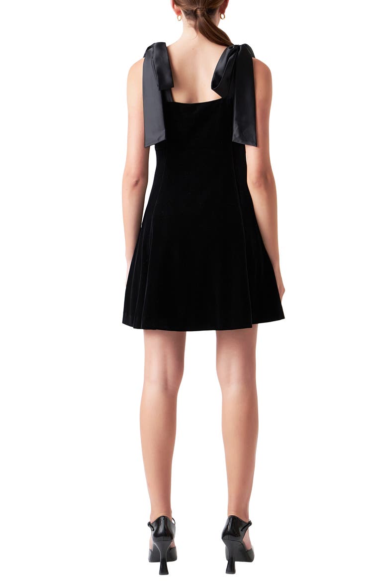 Tie Shoulder Velvet Minidress, Alternate, color, BLACK
