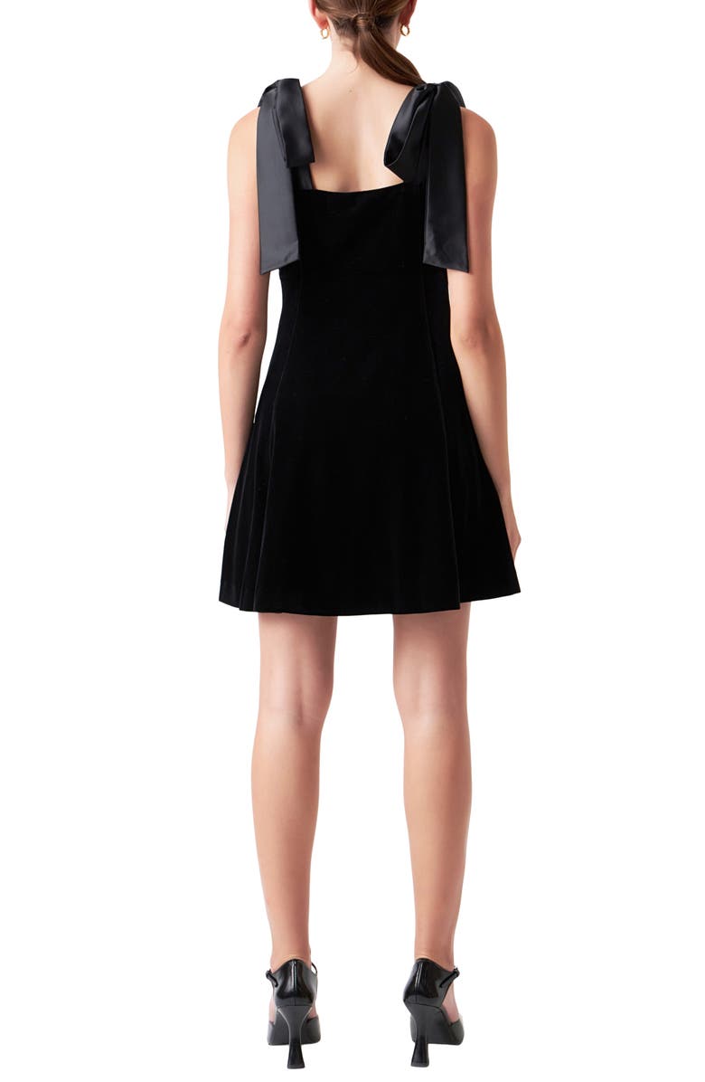 Endless Rose Tie Shoulder Velvet Minidress, Alternate, color, Black
