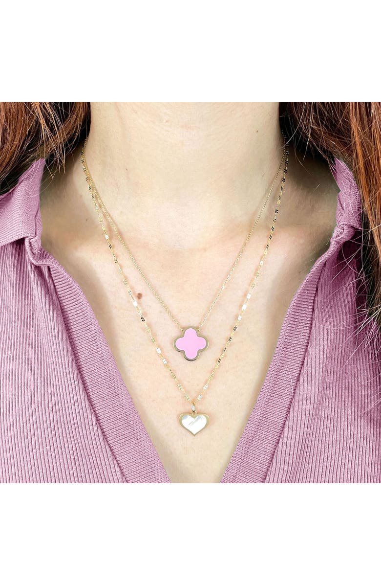 The Lovery Fine Jewelry Extra Large Bubblegum Pink Single Clover Necklace, Alternate, color, Bubblegum Pink