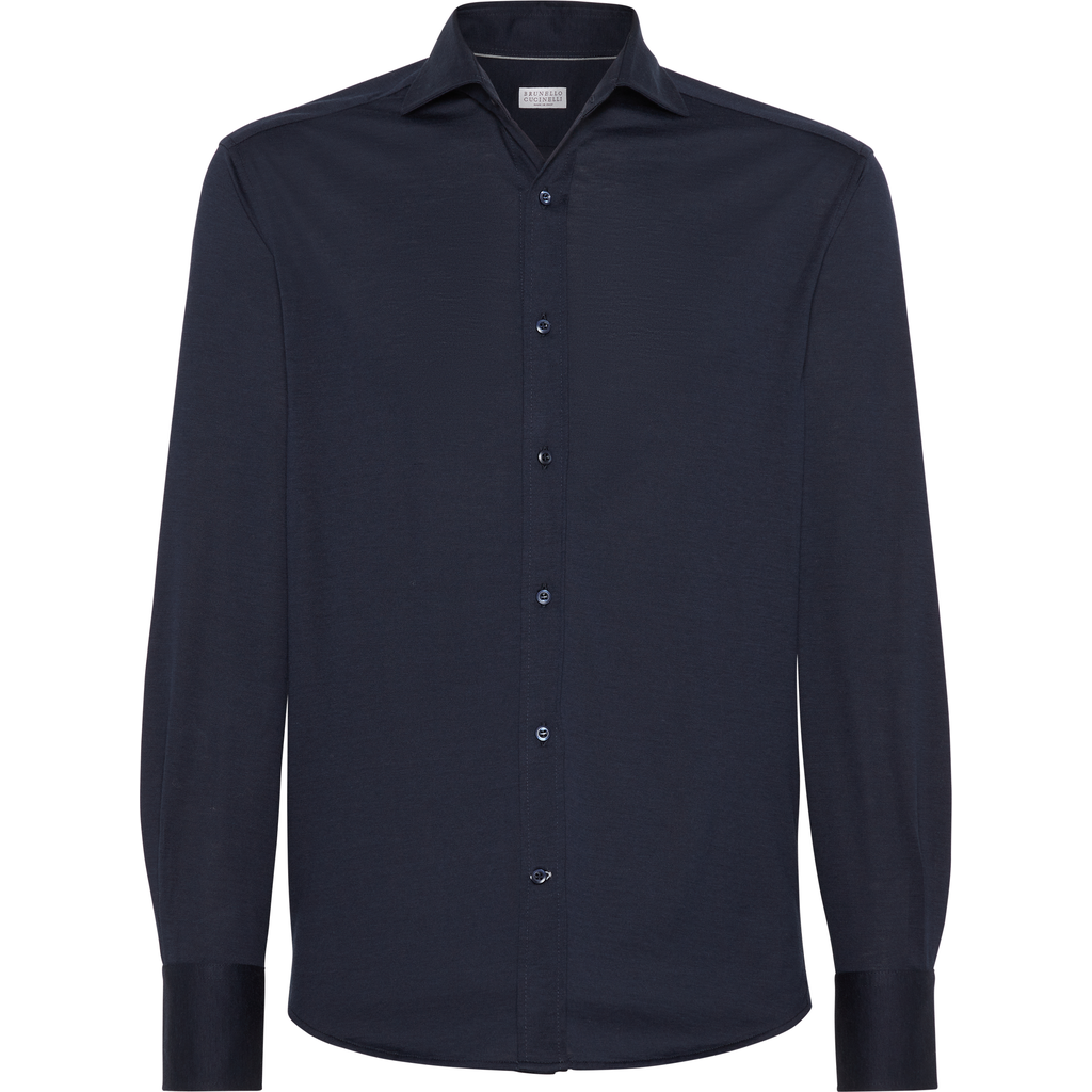 Brunello Cucinelli Patterned-jacquard Long-sleeve Shirt In Blue