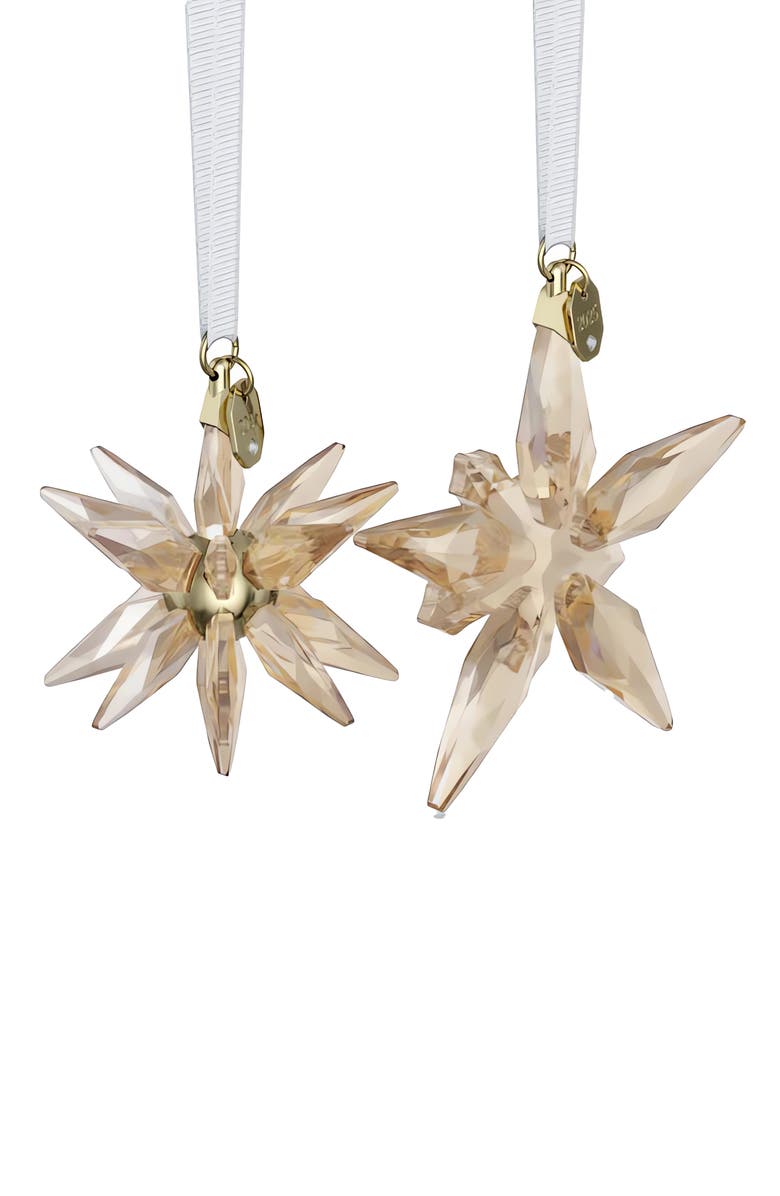 Swarovski 2025 Annual Edition Set of 2 Festive 3D Crystal Snowflake Ornaments, Alternate, color, Gold