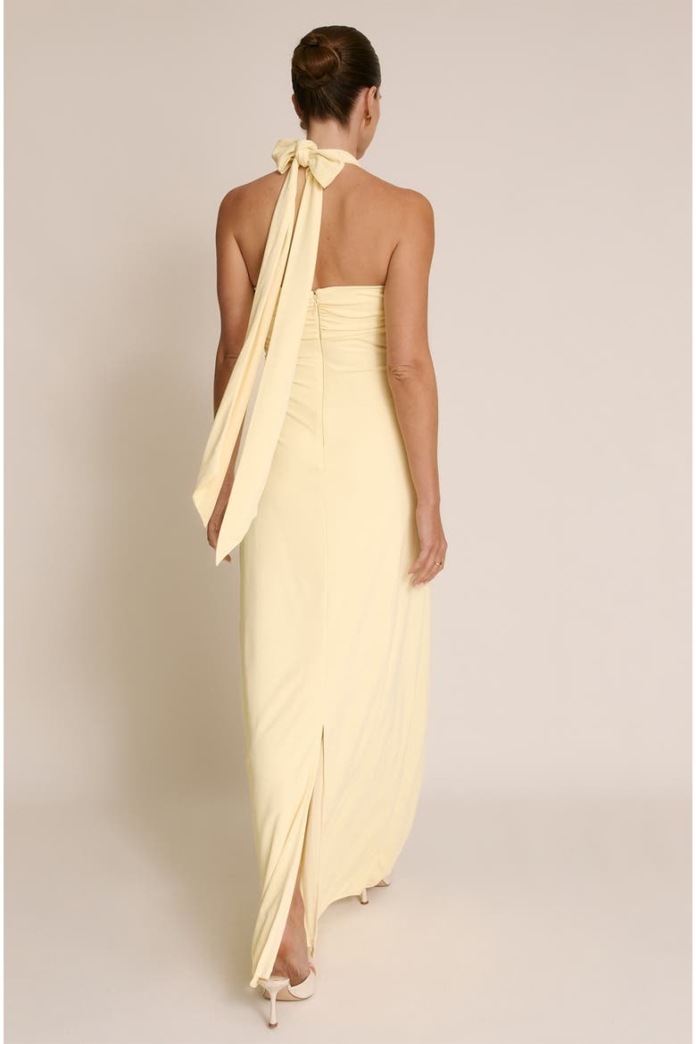Halter Neck Stretch Bridesmaid Dress, Alternate, color, Lemon