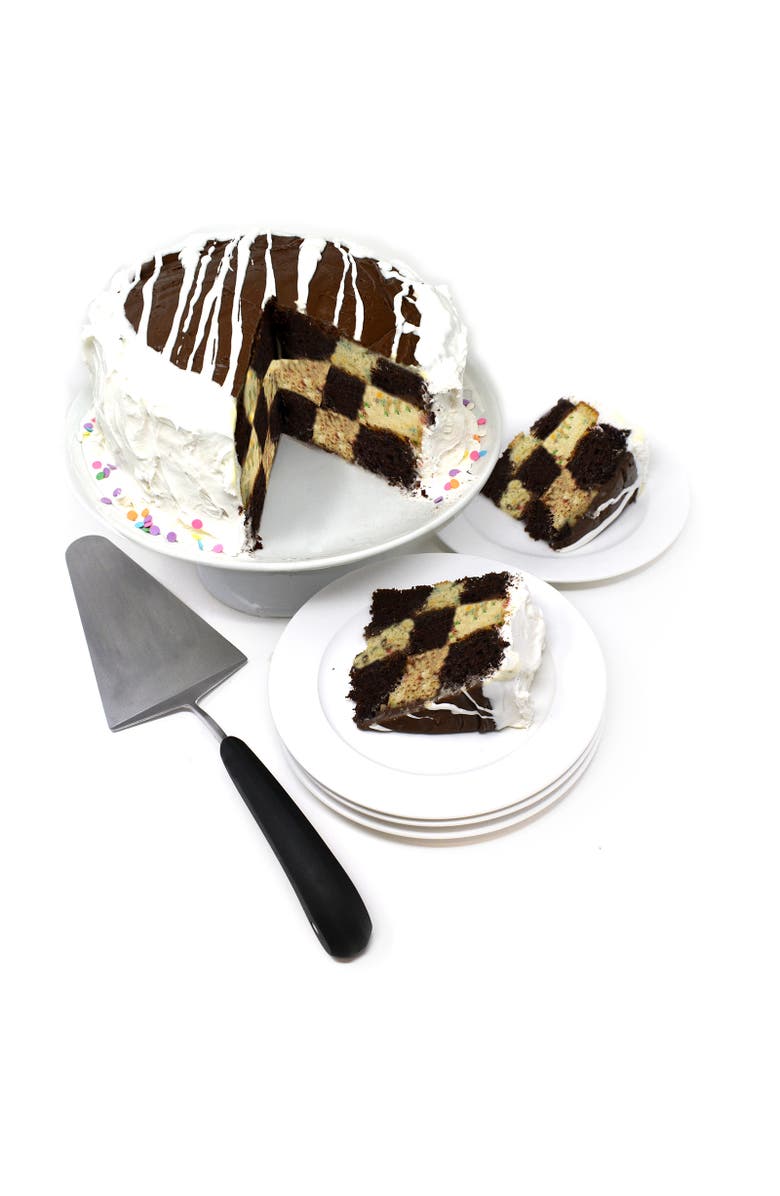 Norpro Checkerboard Cake Pan Set, 4-Piece Baking Kit with 3 Nonstick Pans and Batter Divider, Alternate, color, Black