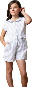 Hope & Henry Girls' Linen Collared Button Front Romper, Kids