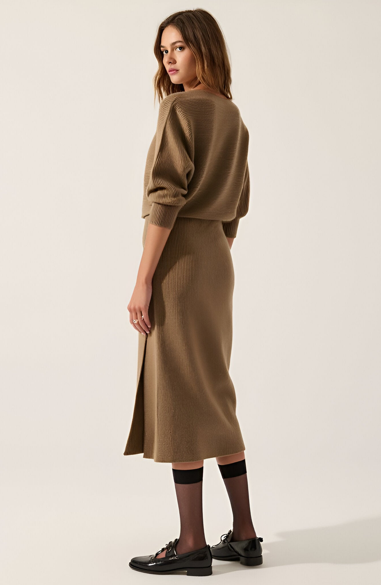 Modenaire Rib-Knit One-Shoulder Dolman Midi Sweater Dress, Alternate, color, 