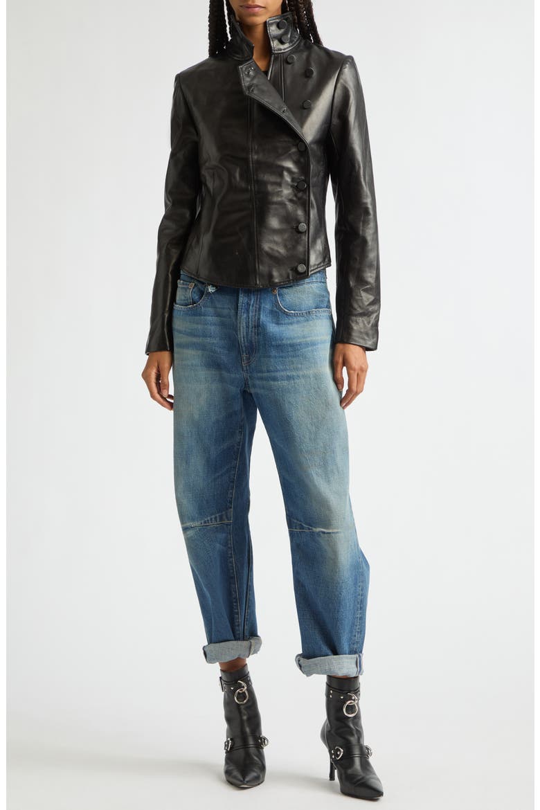 Asymmetrical Front Leather Jacket, Alternate, color, BLACK