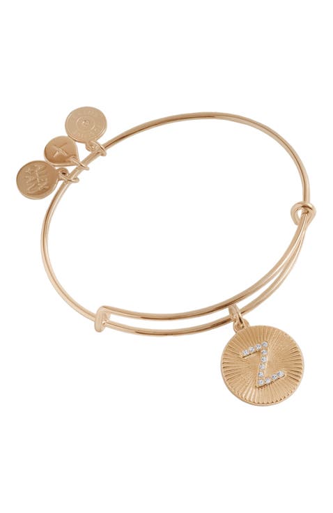 Pave Starburst Texture Initial Bangle Bracelet