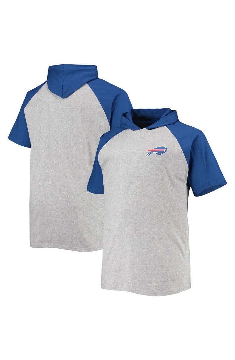 PROFILE Men's Heathered Gray/Royal Buffalo Bills Big & Tall Raglan Short Sleeve Pullover Hoodie, Main, color, Heather Gray