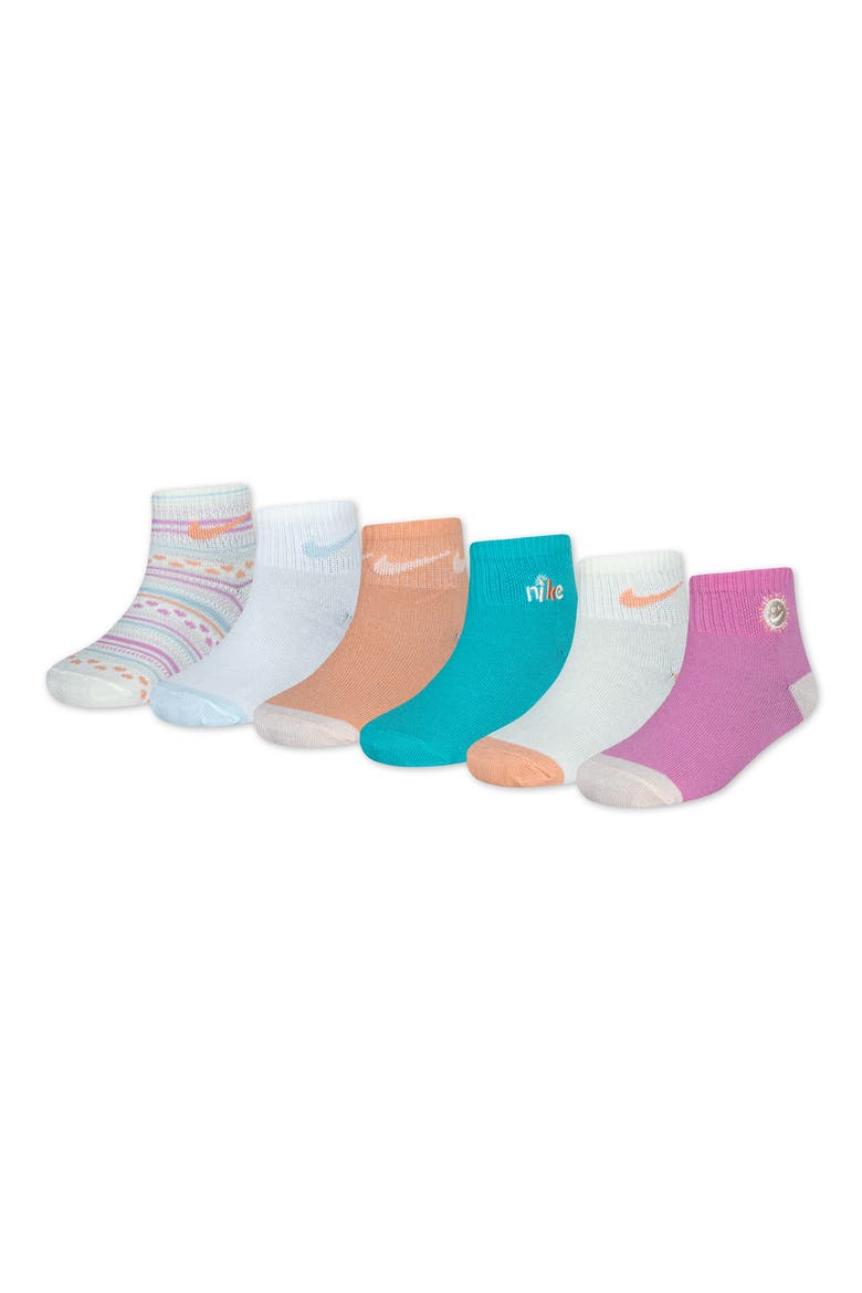 Kids' 6-Pack Sunny Swoosh Quarter Ankle Socks, Main, color, W3ZCOCONUT