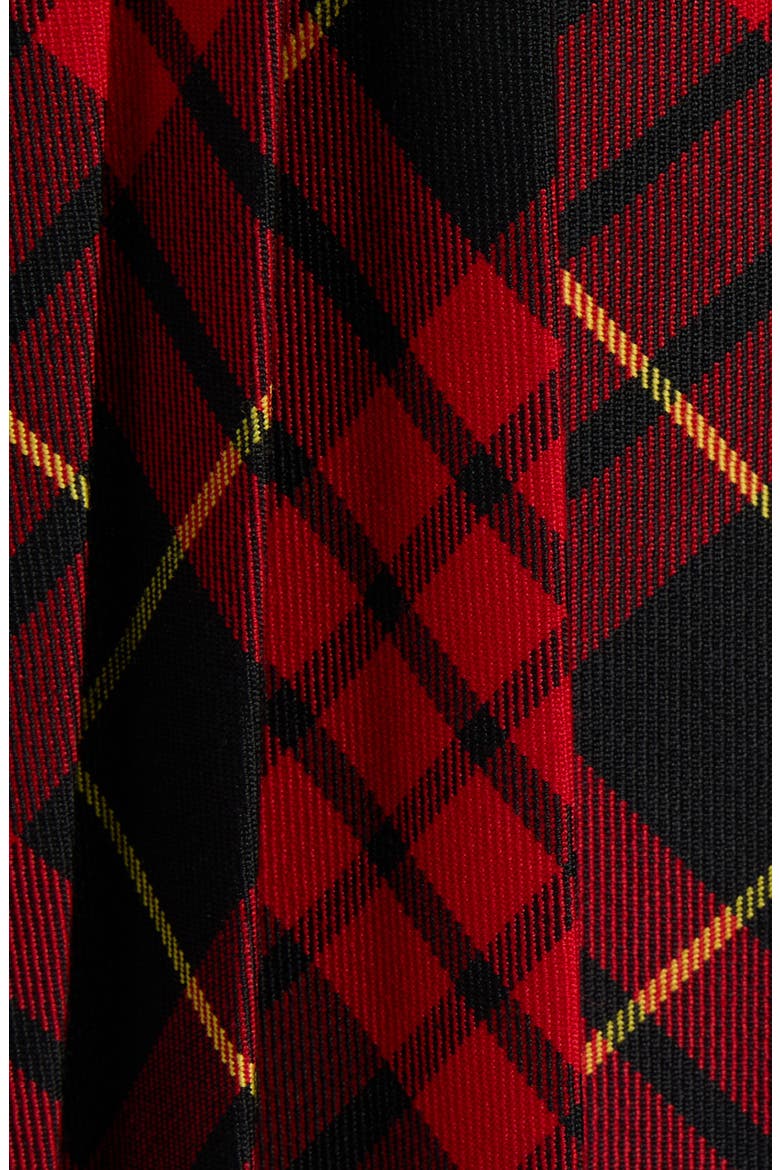 MacQueen Tartan Pleated Raw Edge Midi Skirt, Alternate, color, BORDEAUX