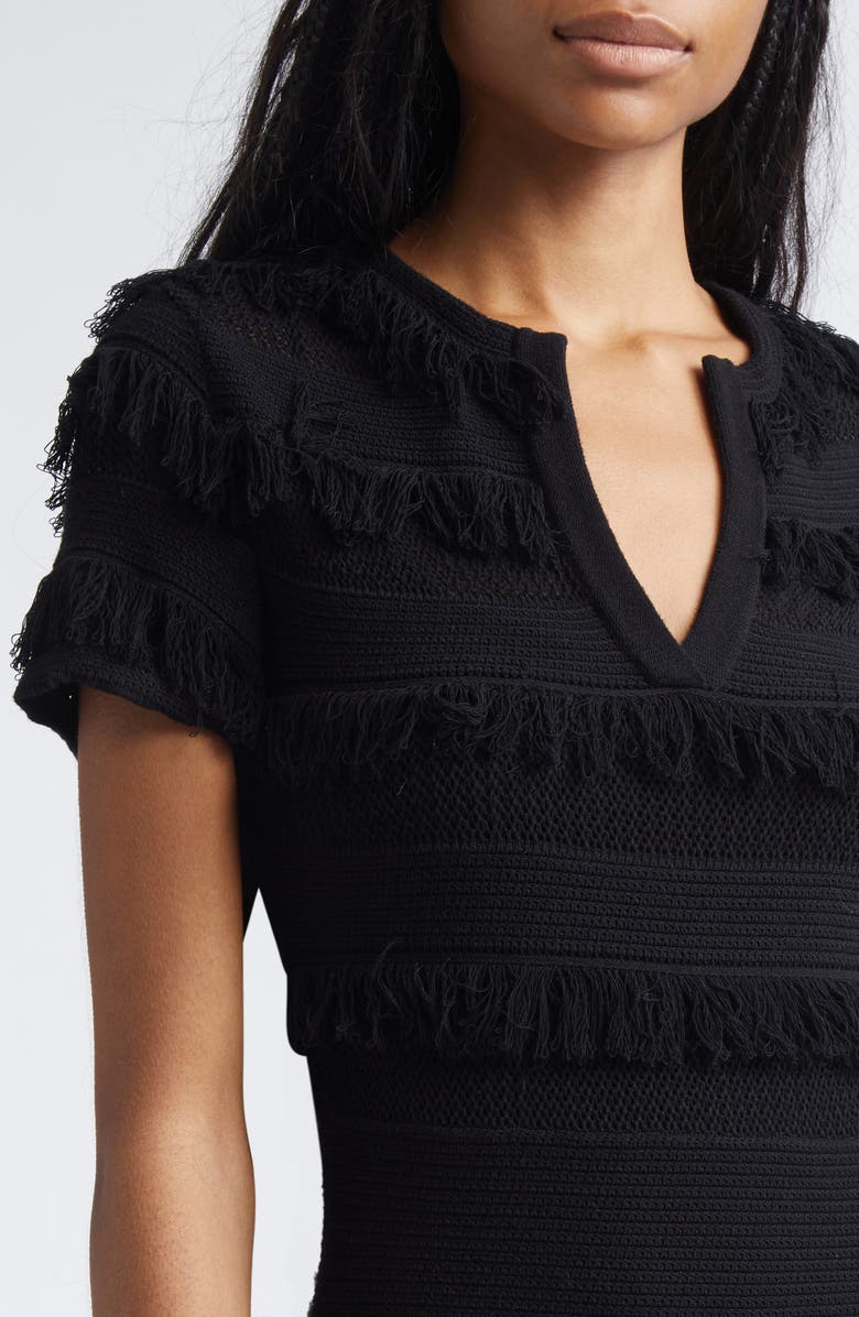 Max Mara Grazia Fringe Sweater Dress, Alternate, color, Black