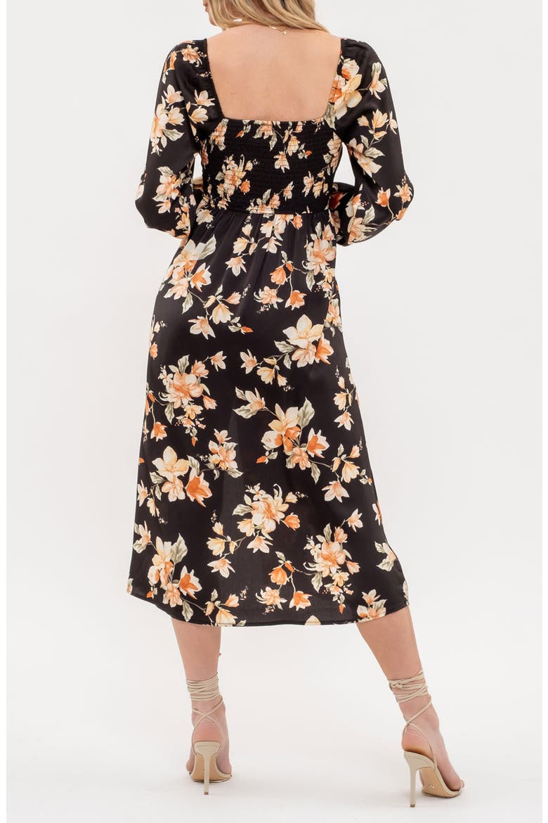 Floral Long Sleeve Midi Dress, Alternate, color, BLACK MULTI