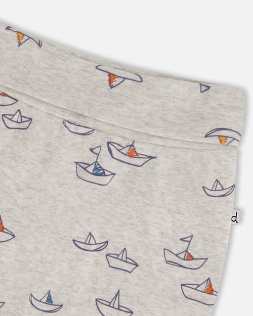 Deux Par Deux Baby Boy's Printed Organic Cotton Evolutive Pant Little Paper Boat In Heather Grey Little Paper Boat