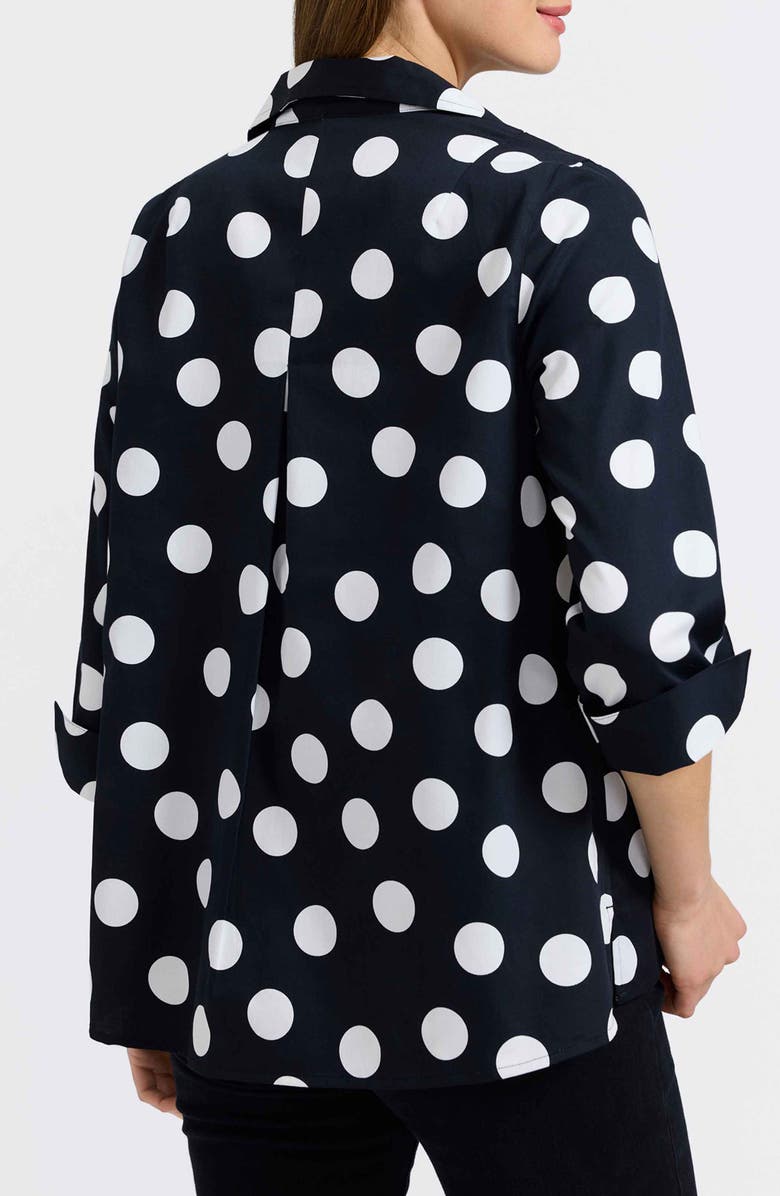 Foxcroft Agnes Dot Print Three-Quarter Sleeve Popover Top, Alternate, color, Black/ White
