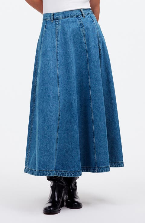 Circle Denim Midi Skirt