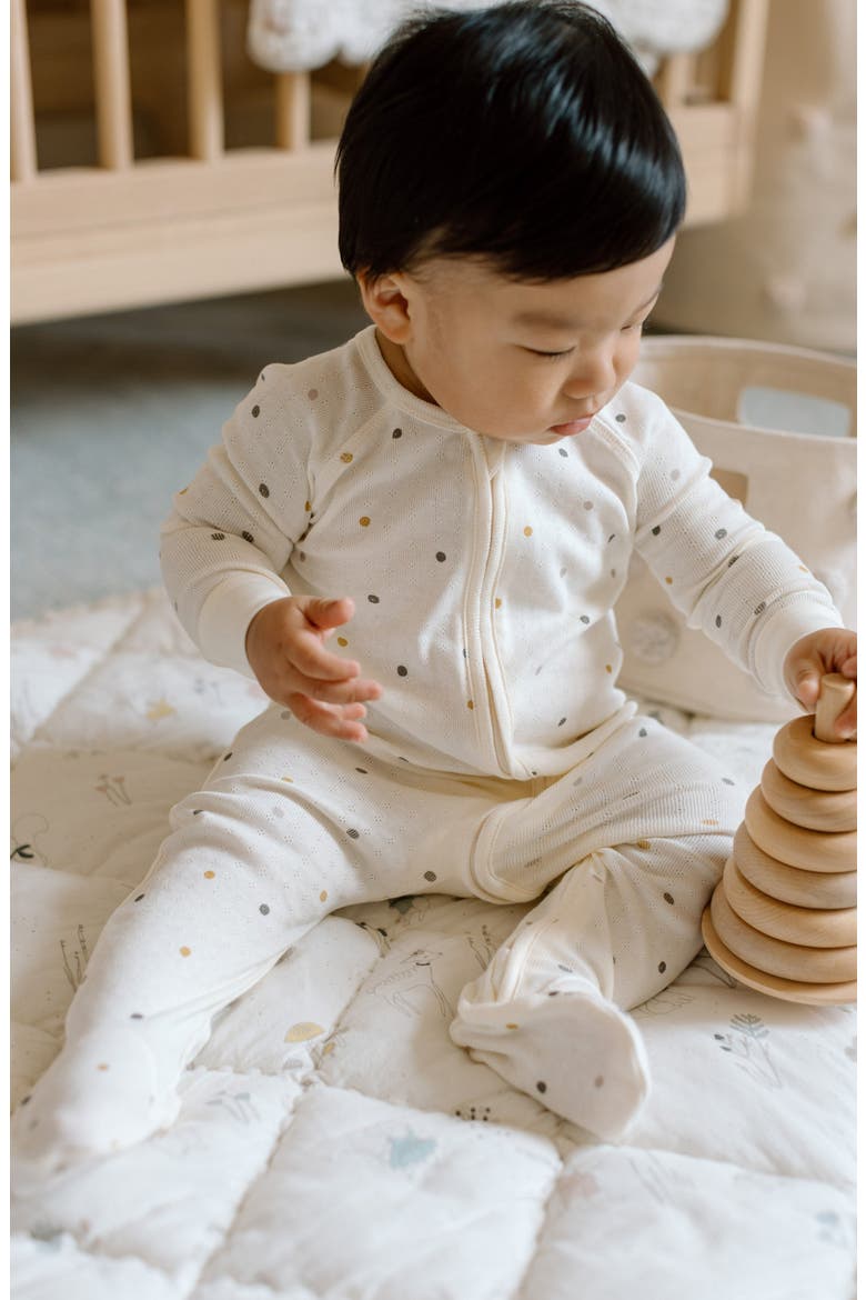 Polka Dotty Pointelle Fitted Organic Cotton One-Piece Footie Pajamas, Alternate, color, POLKA DOTTY