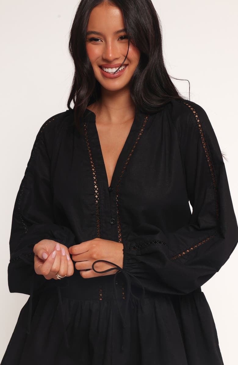 Petal & Pup Hart Long Sleeve Cotton & Linen Minidress, Alternate, color, Black