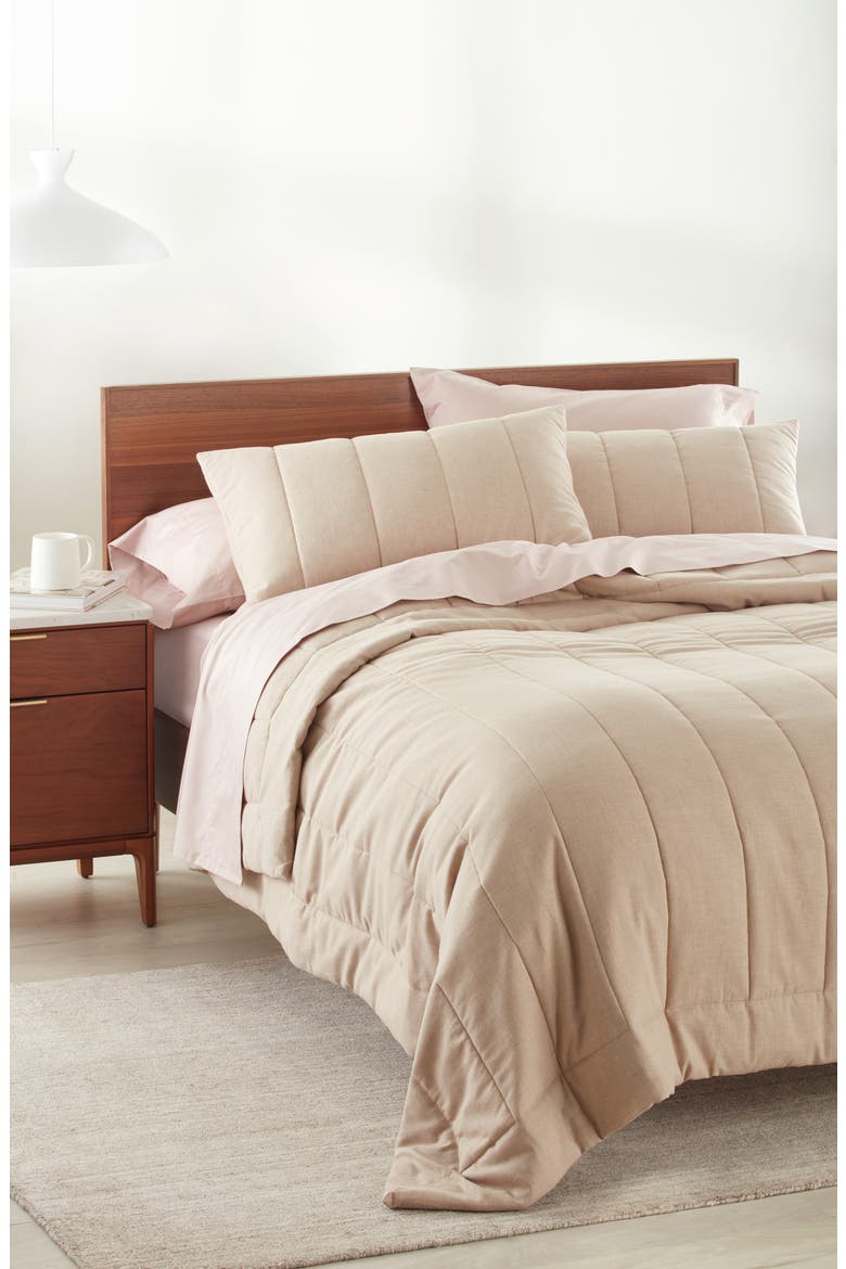 Organic Cotton Mélange Quilted Comforter & Shams Set, Alternate, color, TAN THREAD
