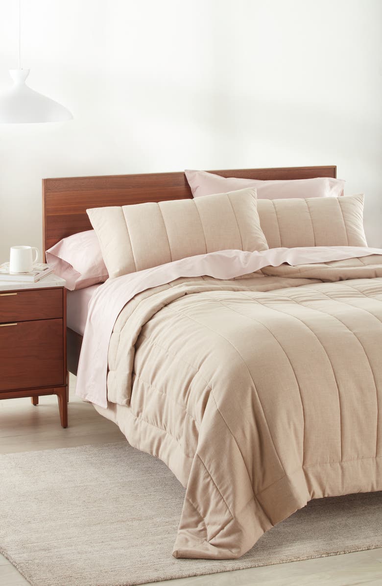 Nordstrom Organic Cotton Mélange Quilted Comforter & Shams Set, Alternate, color, Tan Thread
