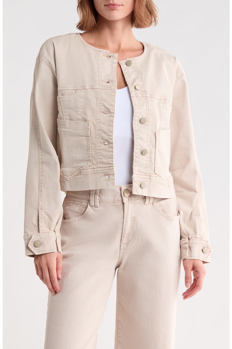 Barrel Sleeve Denim Moto Jacket, Main, color, WASHED LINEN