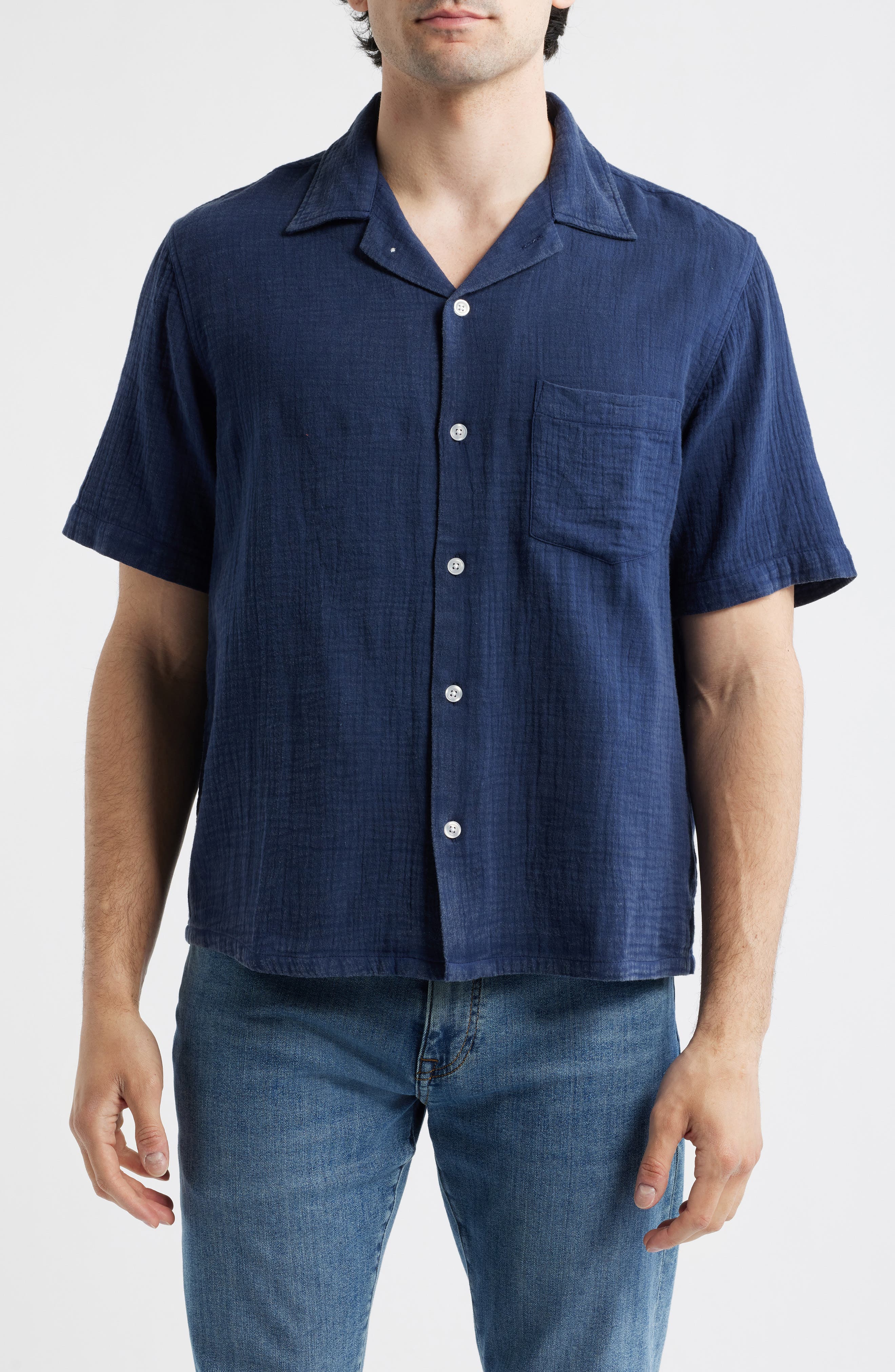 Double Cloth Short Sleeve Button-Up Shirt - image 5