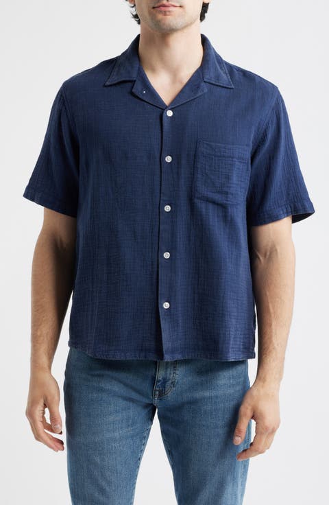 Double Cloth Short Sleeve Button-Up Shirt