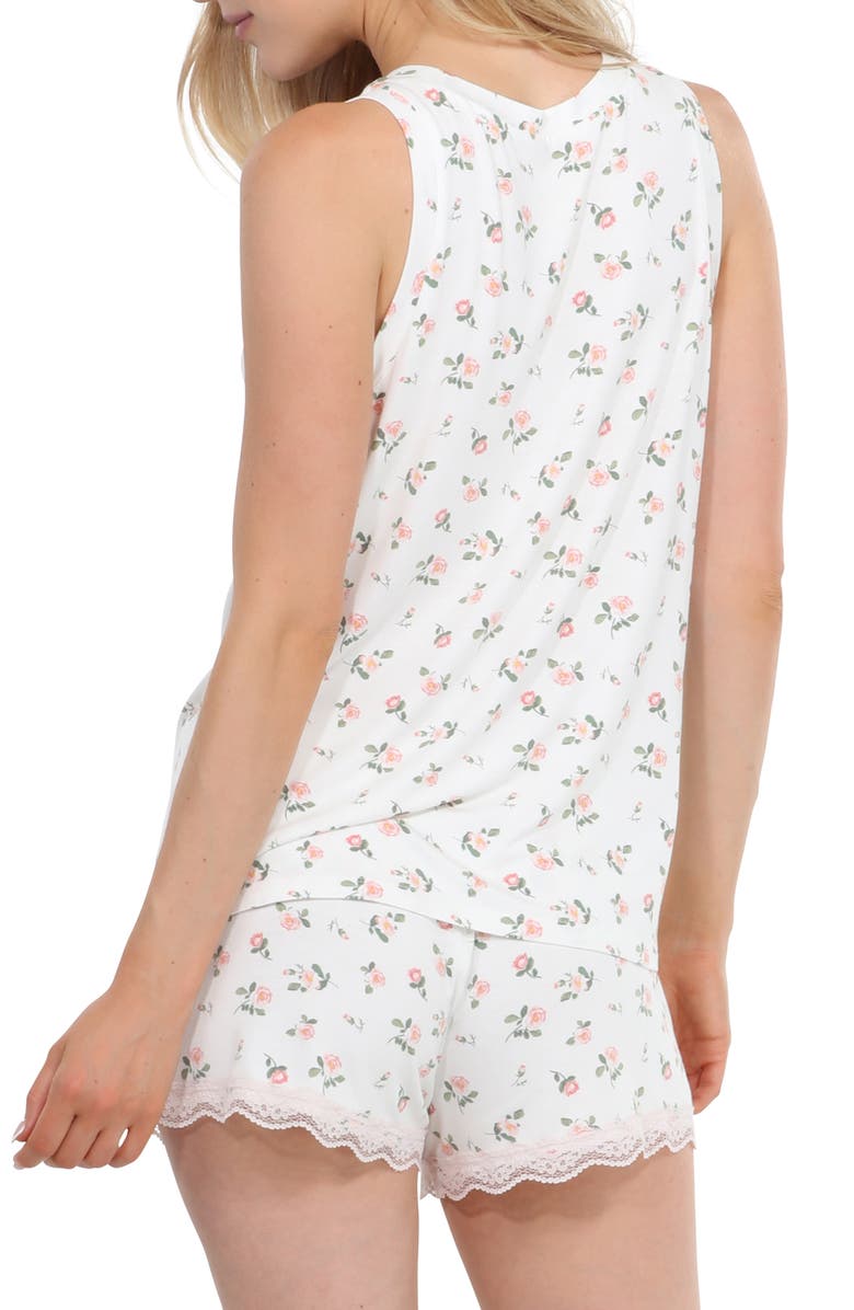 Honeydew All American Tank Top & Shorts Pajamas Set, Alternate, color, Ivory Rosebuds