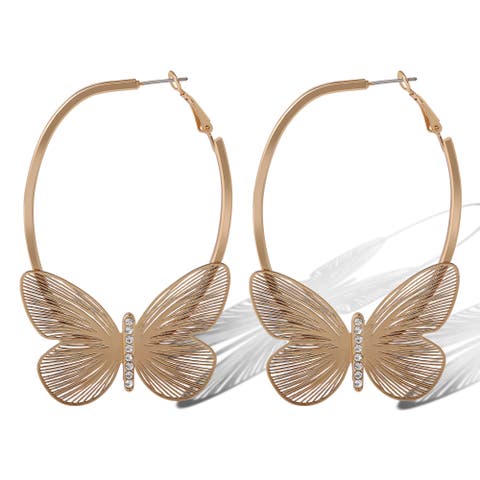 Butterfly Hoop Earrings with Clear Crystal
