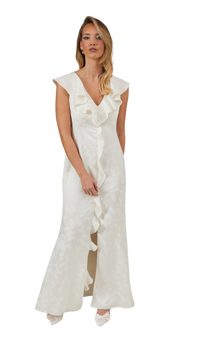 Oasis Satin Jacquard V-Neck Bridesmaid Dress, Main, color, Champagne