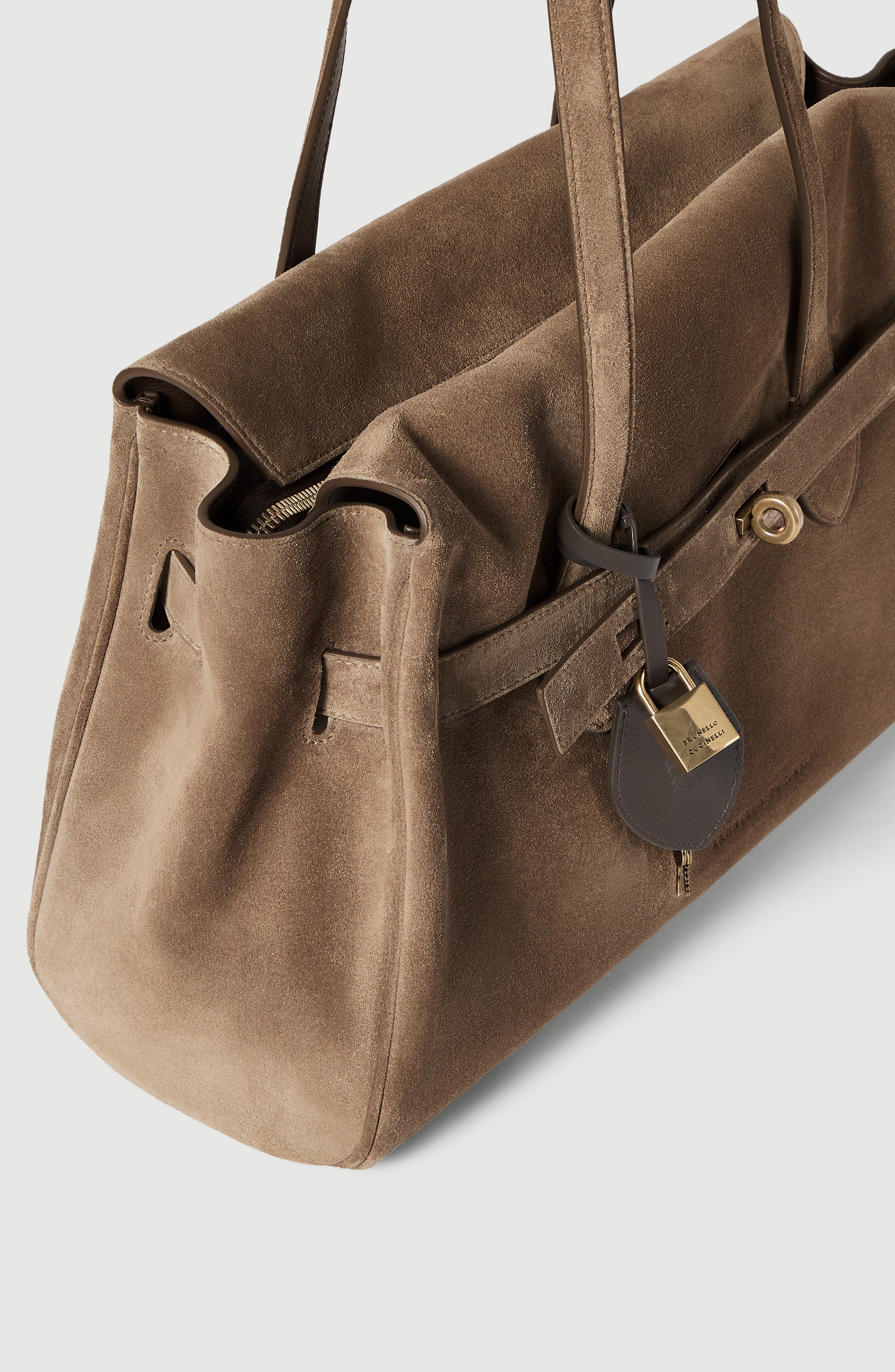 Explorer shoulder bag in suede, Alternate, color, Bark
