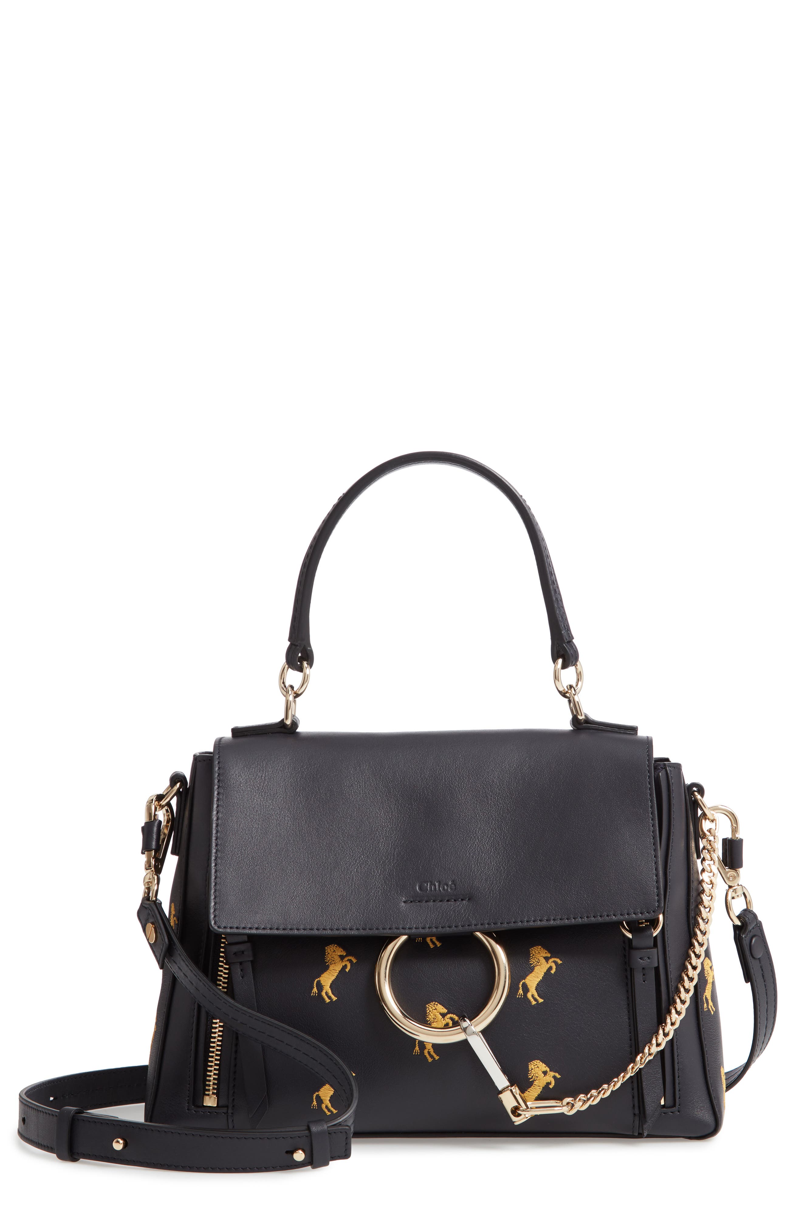 Chloé Small Faye Daye Embroidered Leather Shoulder Bag, Main, color, 