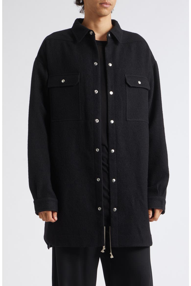 Oversize Tower Wool Melton Snap-Up Overshirt, Main, color, BLACK
