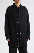 Rick Owens Oversize Tower Wool Melton Snap-Up Overshirt