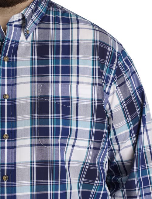 Harbor Bay By Dxl Big & Tall Tonal Plaid Sport Shirt In Blue Multi