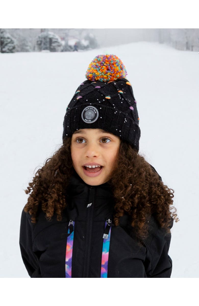 Deux par Deux Lined Knit Pompom Hat with Little Sequins, Main, color, Black And Multicolor