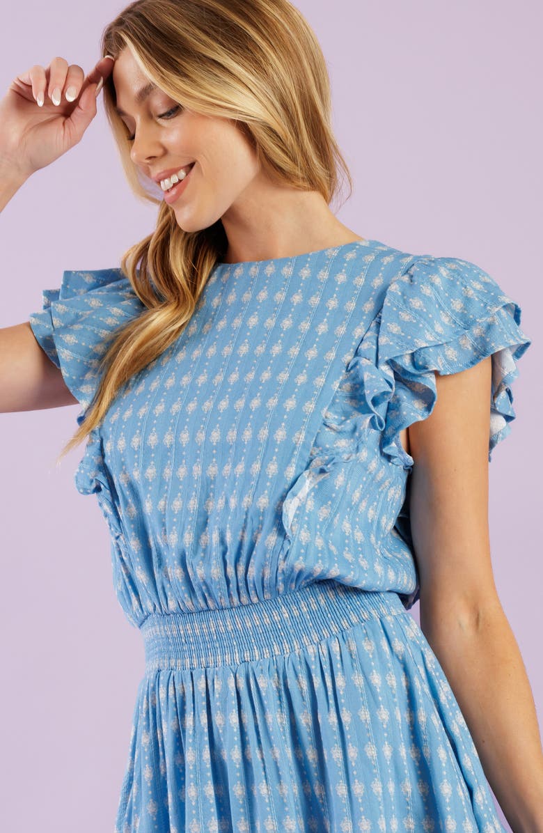 FLYING TOMATO Ruffle Cap Sleeve Textured Minidress, Alternate, color, Powder Blue