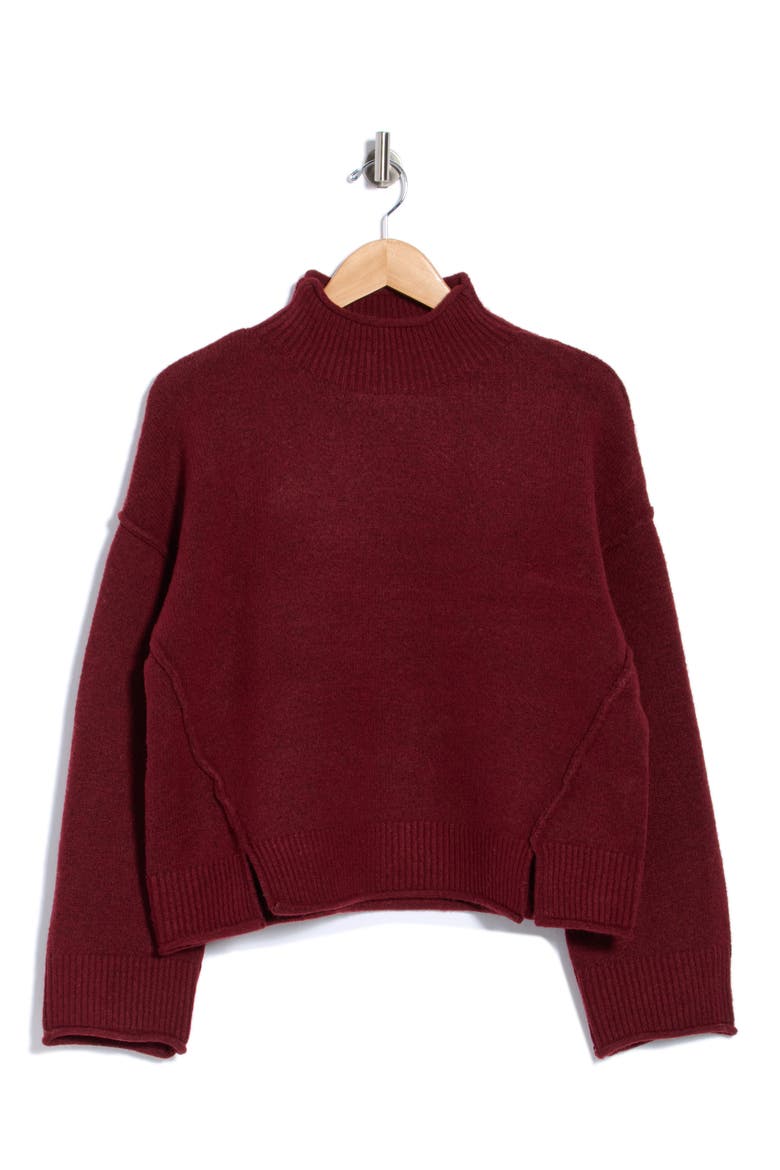 Exposed Seam Turtleneck Sweater, Main, color, HEATHER MERLOT