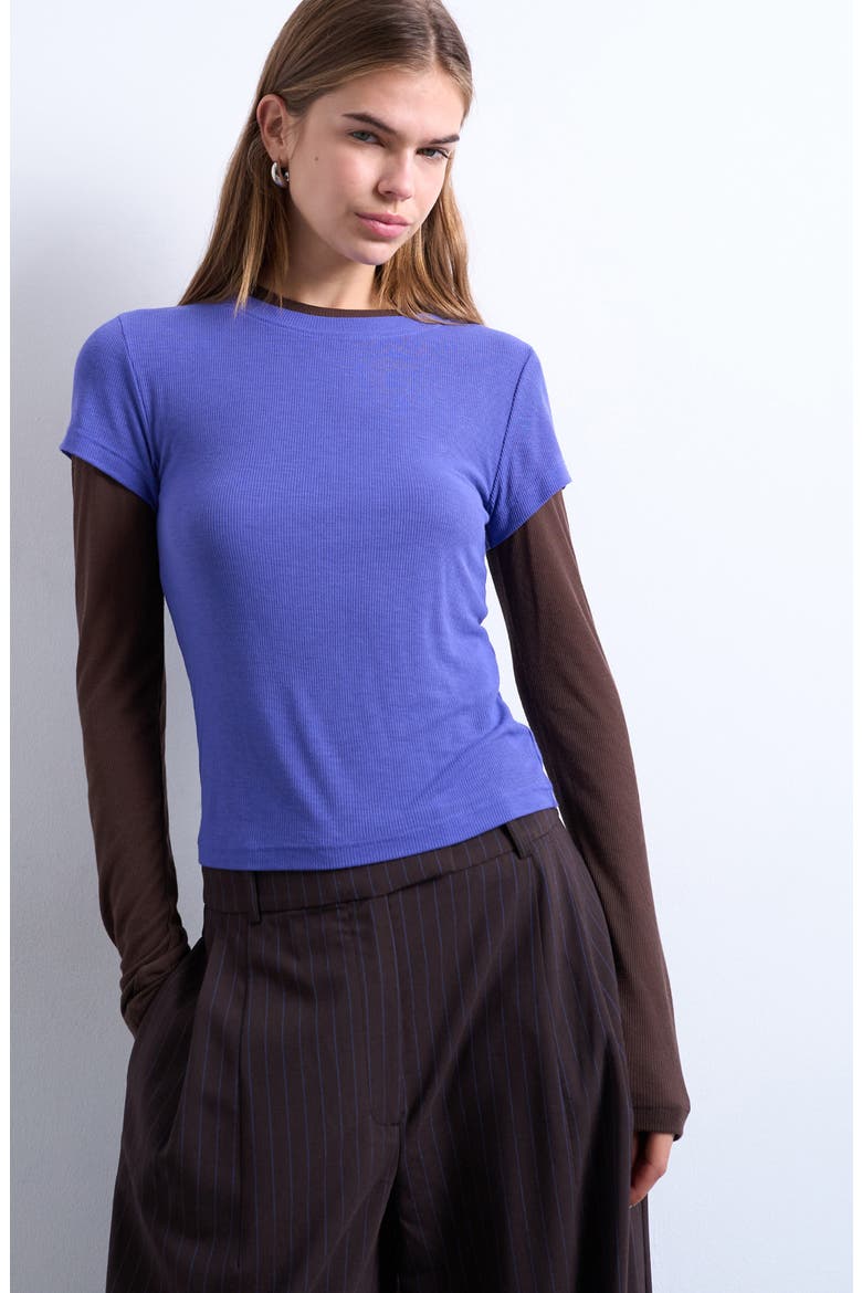 Sheer Rib Double Layer Long Sleeve Top, Main, color, PURPLE