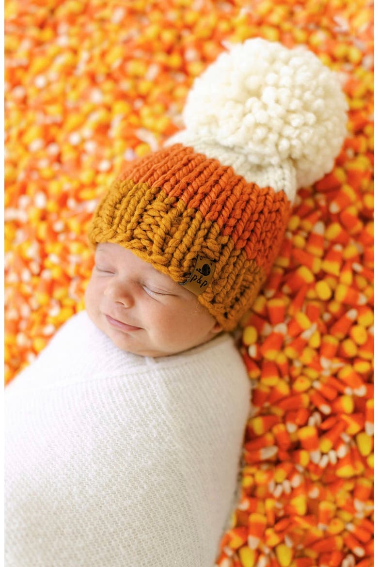 Halloween Candy Corn Pompom Hat, Alternate, color, CANDY CORN