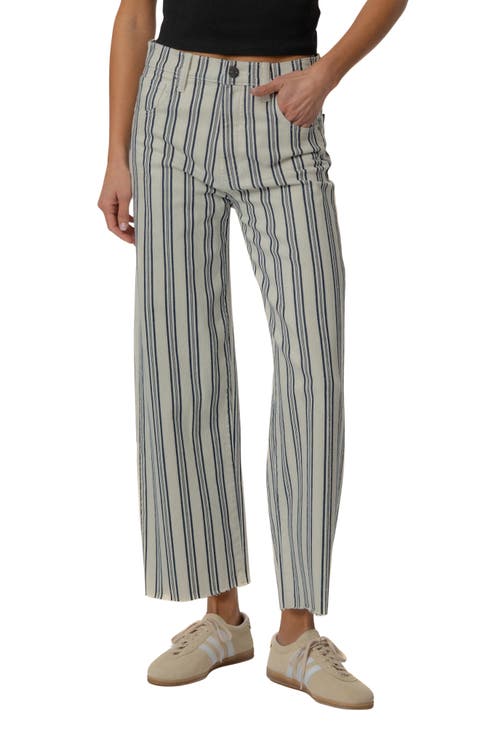 Gwen Stripe Raw Hem High Waist Ankle Wide Leg Jeans (Regular & Petite)