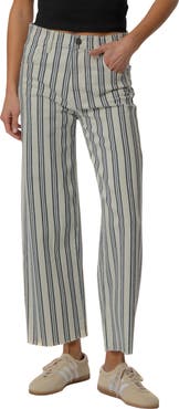KUT from the Kloth Gwen Stripe Raw Hem High Waist Ankle Wide Leg Jeans