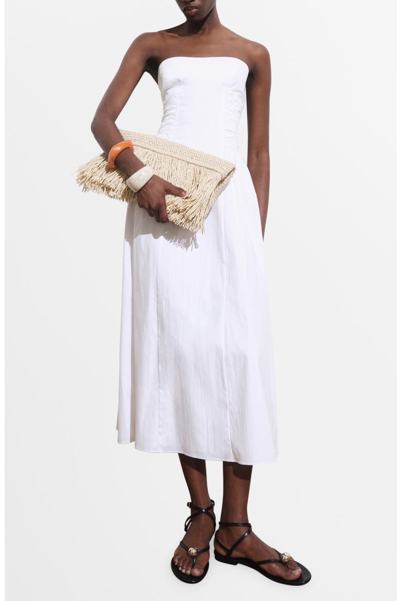 Strapless Cotton Blend Midi Dress, Main, color, WHITE