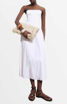 MANGO Strapless Cotton Blend Midi Dress