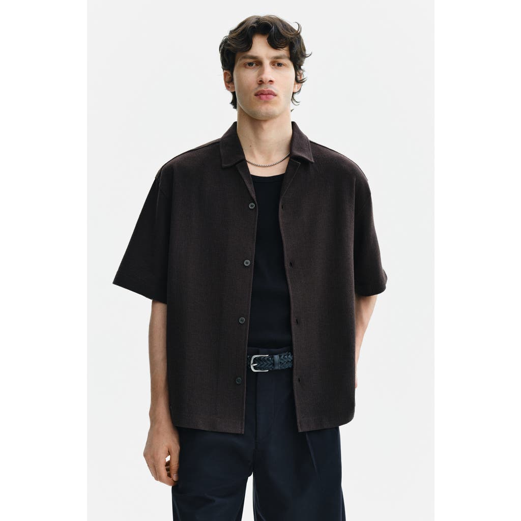 H&M Relaxed Fit Resort Shirt in Dark Brown at Nordstrom, Size X-Large