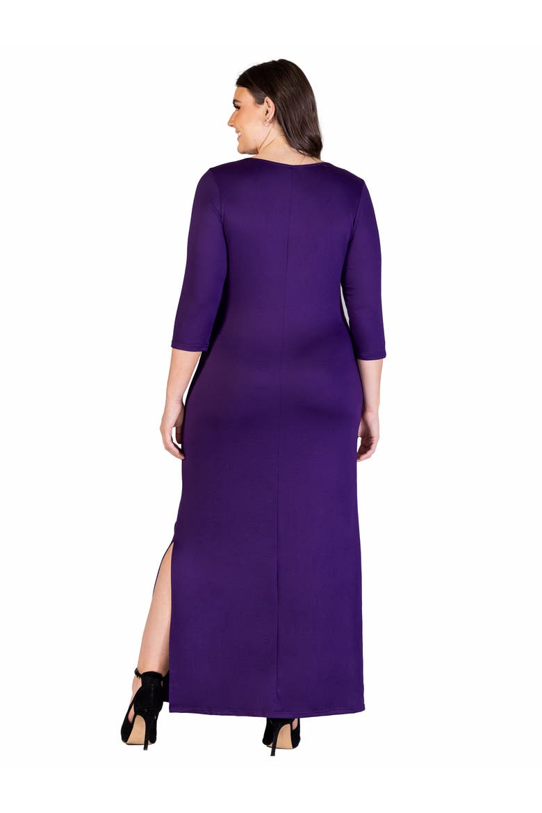 24seven Comfort Appare Fitted V-Neck Side Slit  Maxi Dress, Alternate, color, Purple
