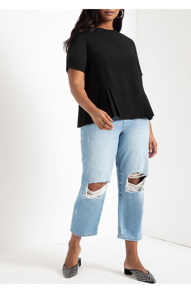 ELOQUII Pleated Hem Top, Alternate, color, Totally Black