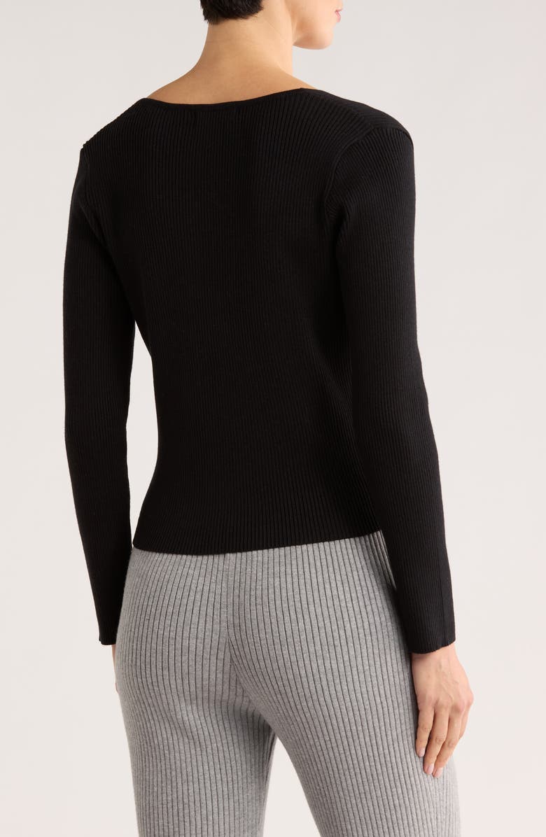 PATRIZIA LUCA Solid Faux Wrap Sweater, Alternate, color, Black