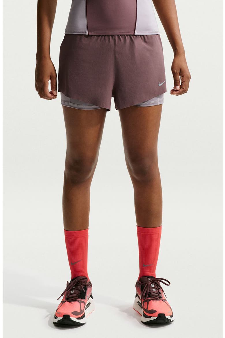 Swift Dri-FIT Mid-Rise 2-in-1 Running Shorts, Main, color, TATTOO/ LIGHT VIOLET